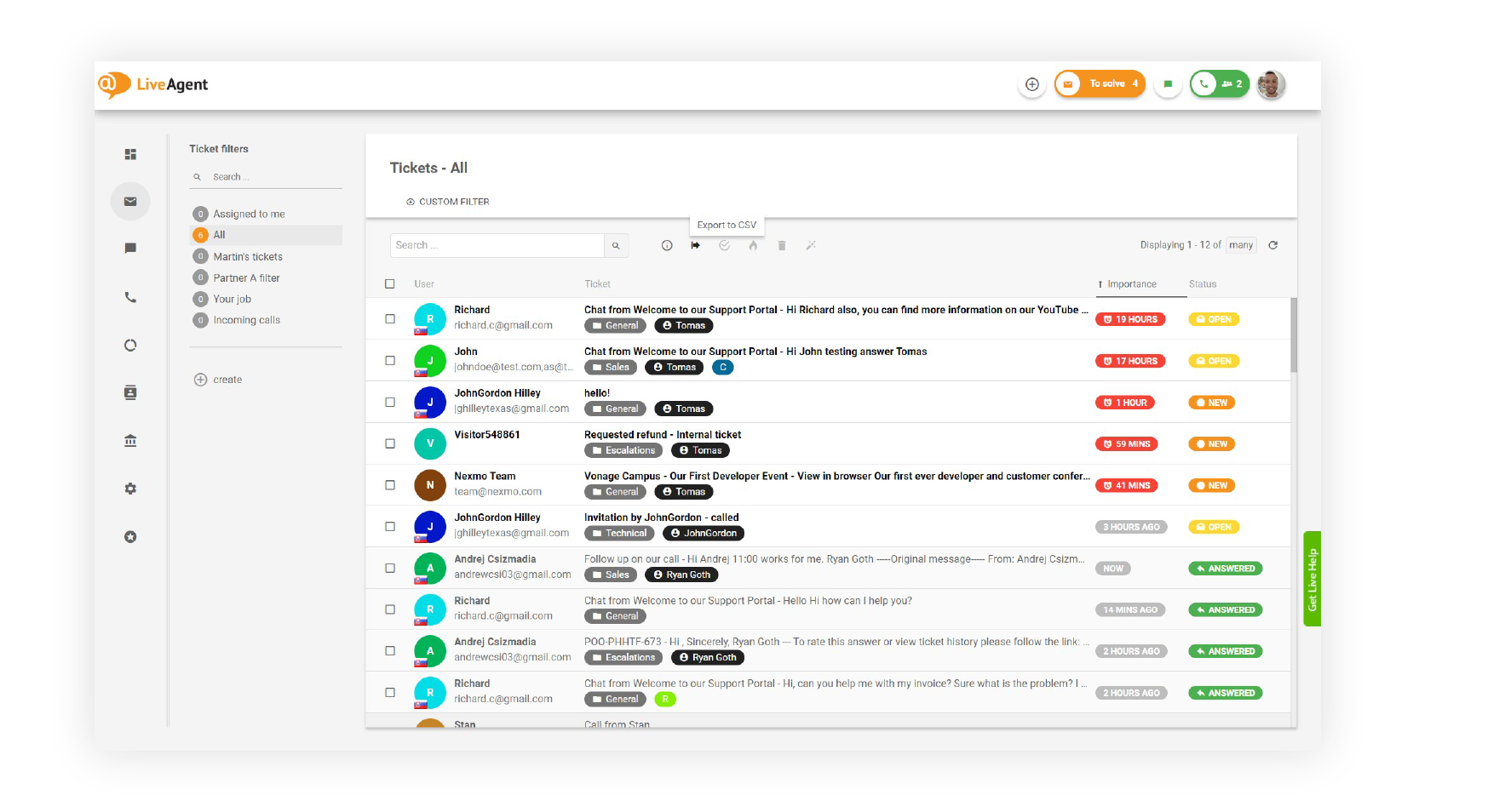 Universalios pašto dėžutės funkcija „LiveAgent“