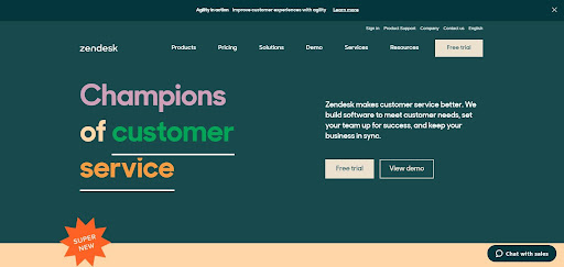 Zendesk homepage