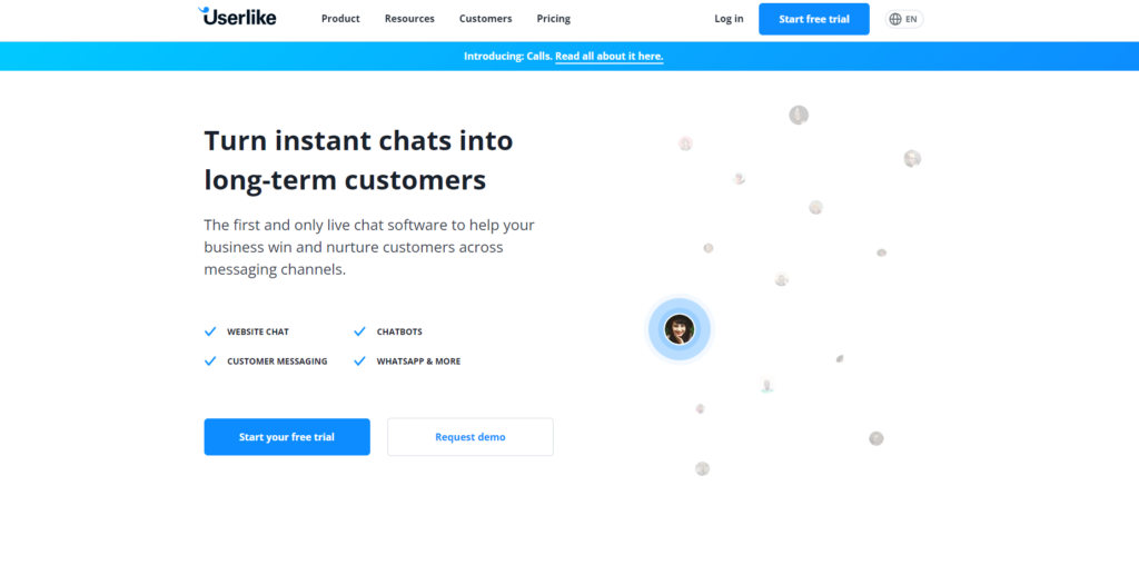 Userlike pradinis puslapis