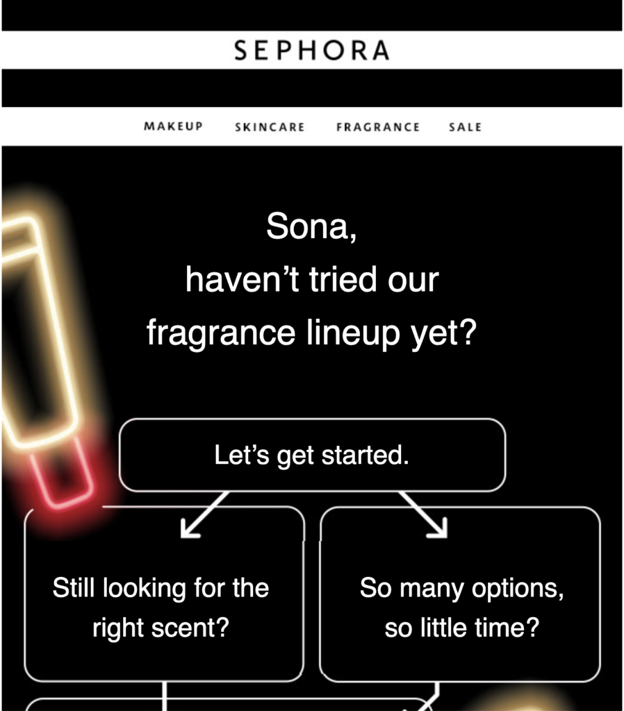 „Sephora“ klientų susigrąžinimo el. laiškas