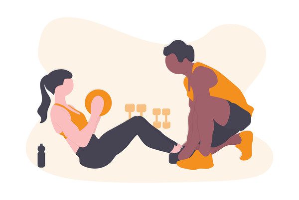 woman working out with trainer-illustration