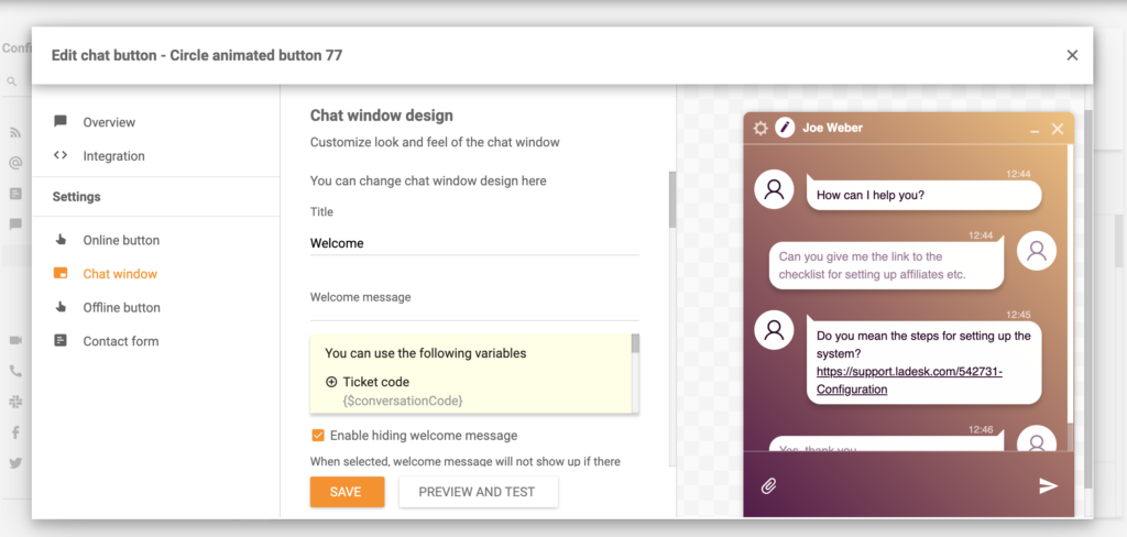 customize chat window in LiveAgent