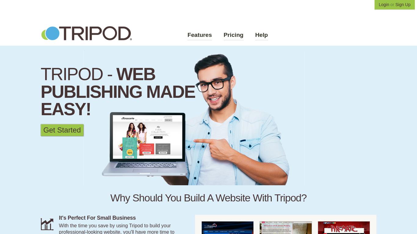 Build a professional website with Tripod, perfect for small businesses. Save time with drag-and-drop addons and mobile-ready layouts. Choose from 100+ templates.