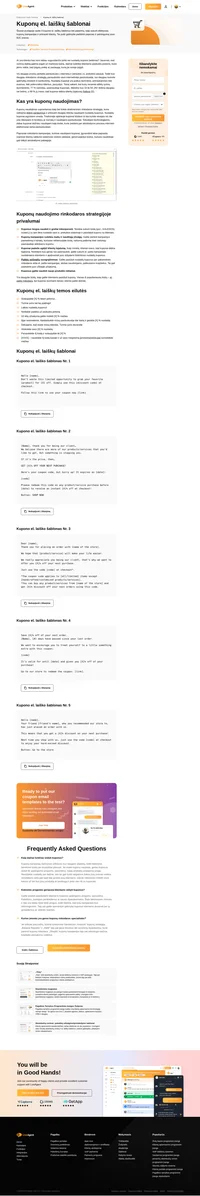 Naudokite paruoštus kuponų el. laiškų šablonus, kad sudomintumėte klientus bei padidintumėte pardavimus. Juos galite išsaugoti tiesiai „LiveAgent“ programoje.