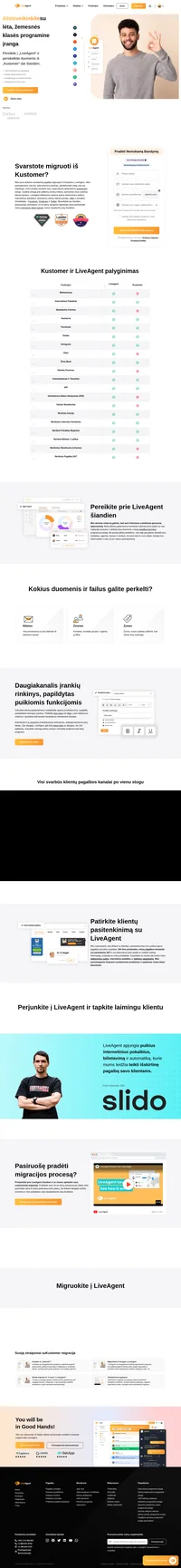 Migruojate iš Kustomer? LiveAgent jums gali padėti su viskuo susitvarkyti, pradedant elektroniniais laiškais ir baigiant socialine žiniasklaida ir žinių baze. Migruokite nemokamai jau šiandien.