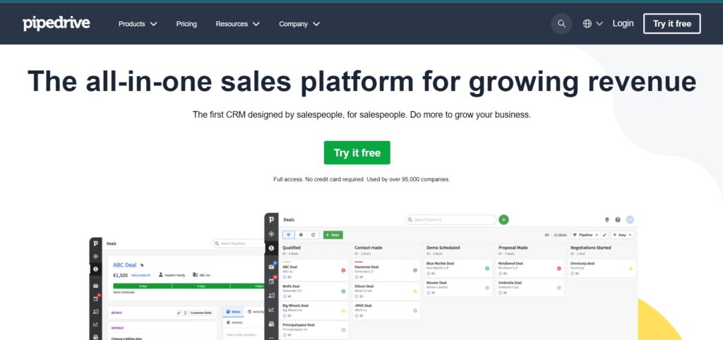 Pipedrive pradžios puslapis