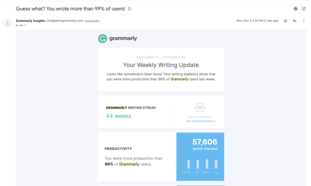„Grammarly“ santraukos el. laiškas