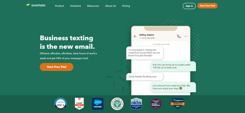 „Avochato“ pradinis puslapis