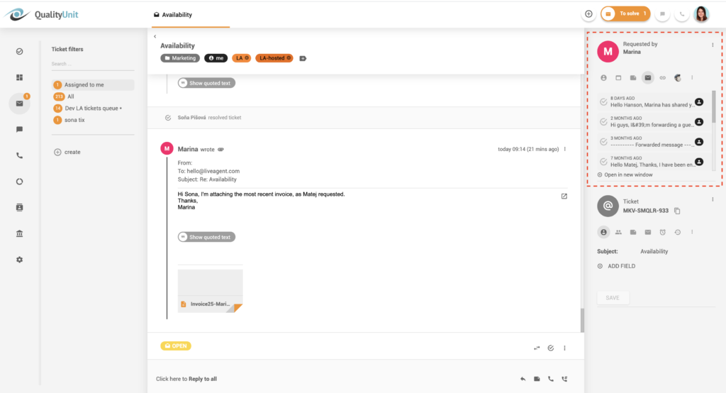Bendravimo istorija gijose – LiveAgent