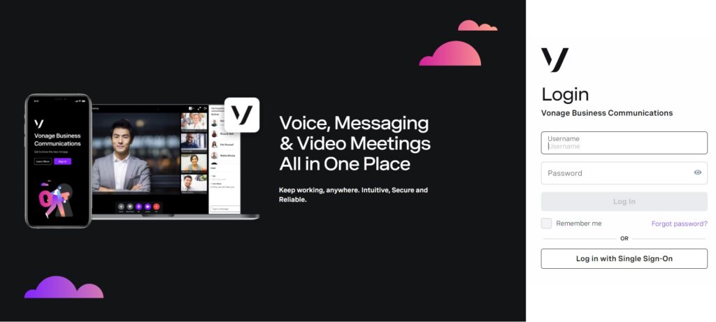 „Vonage Business Communications“ pagrindinis puslapis