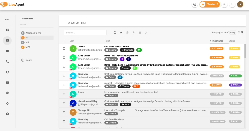 LiveAgent all tickets example