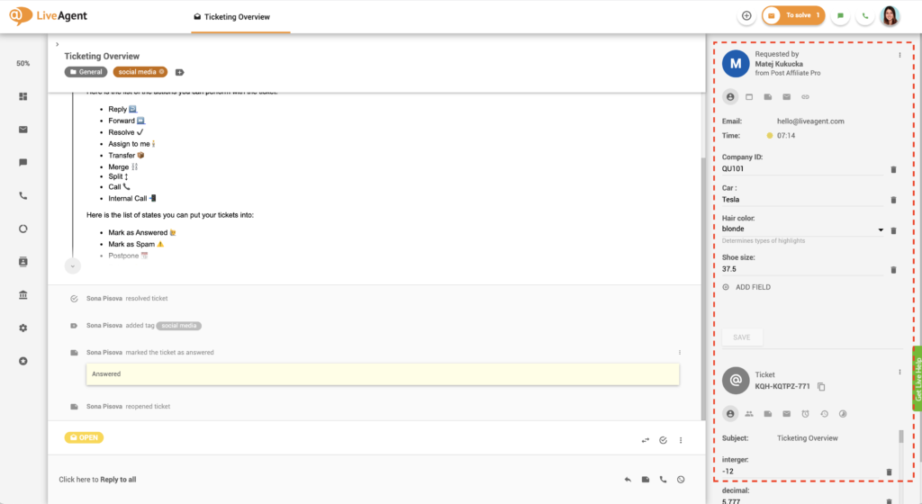 CRM pavyzdys „LiveAgent“.