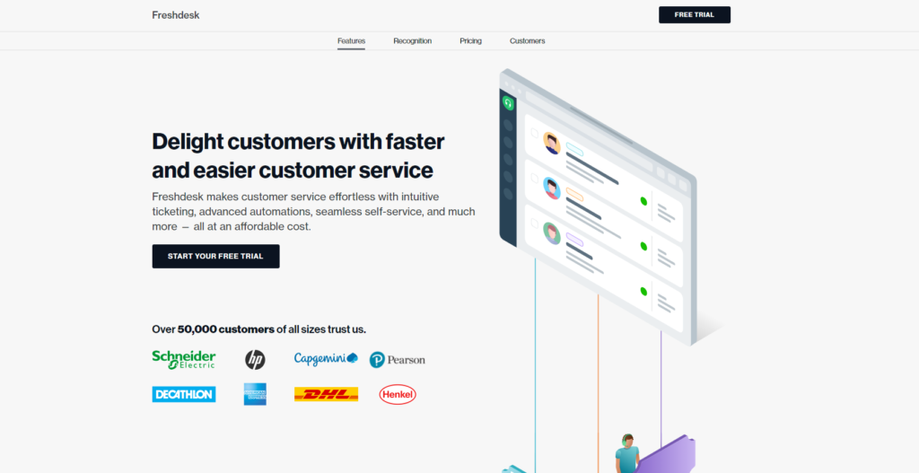 Freshdesk pradinis puslapis