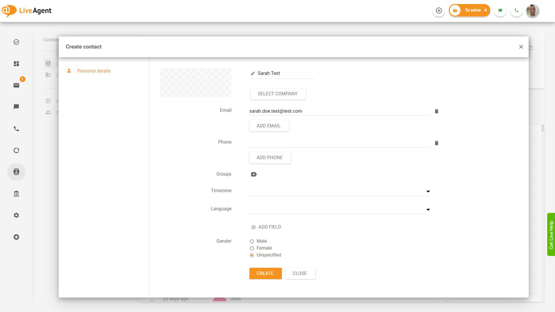 Nemokama pagalbos tarnybos sistema - LiveAgent -sukurti kontaktą