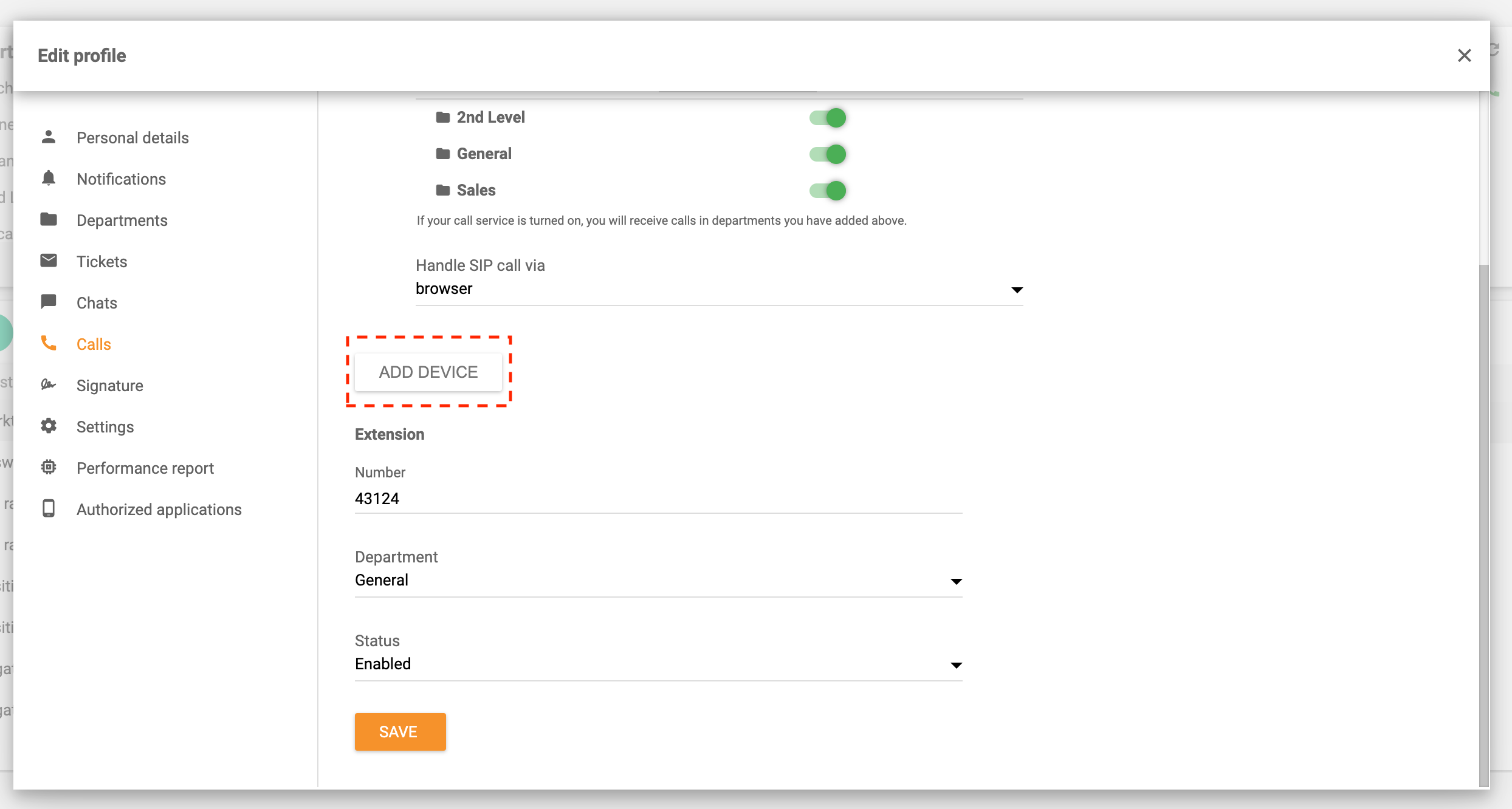 Skambučių nukreipimas pridėti įrenginį „LiveAgent“