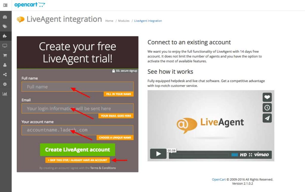 opencart LiveAgent integration