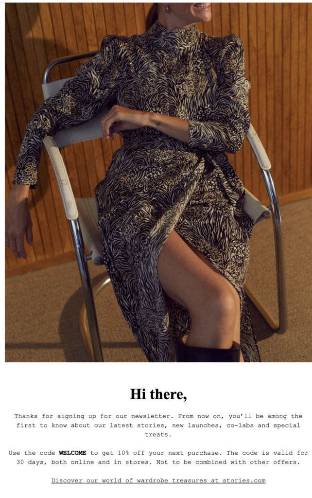 „&Other Stories“ naujienlaiškio registracijos el. laiškas.