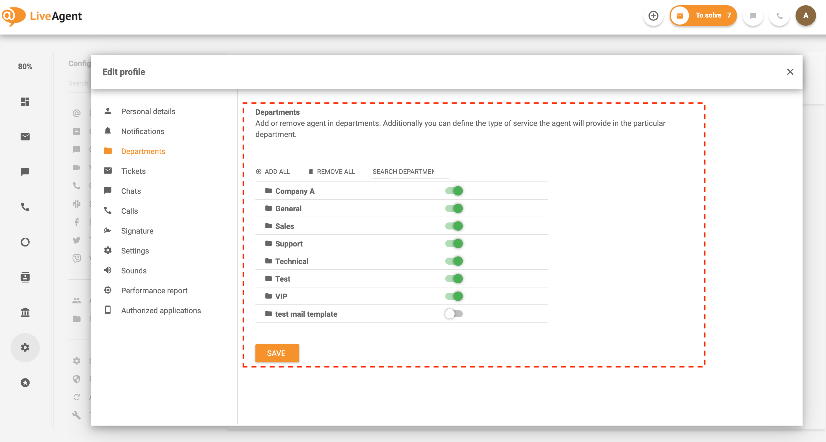 Agentų priskyrimas skyriams „LiveAgent“ sistemoje