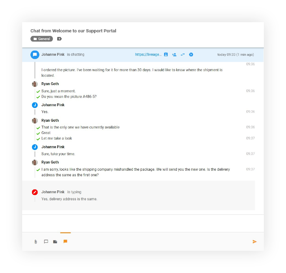 Real-time Typing View feature by LiveAgent