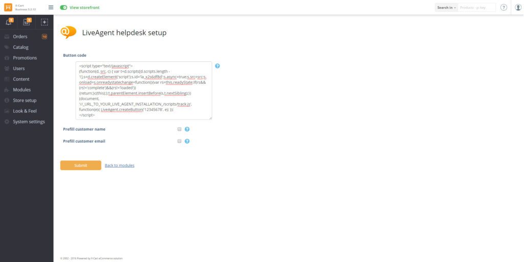X-Cart LiveAgent integration