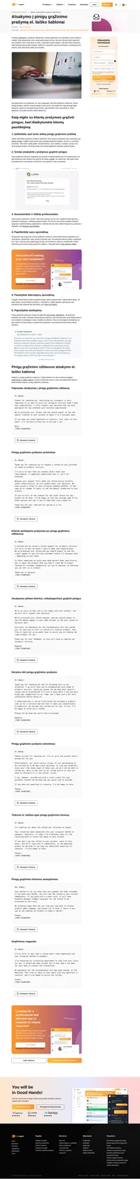 Kaip mandagiai ir greitai atsakyti į klientų prašymus grąžinti pinigus? Išbandykite mūsų paruoštus el. pašto šablonus ir patirkite puikią klientų patirtį.