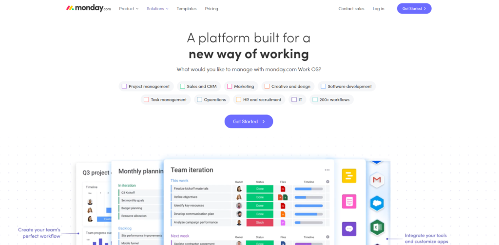 Monday.com pradinis puslapis